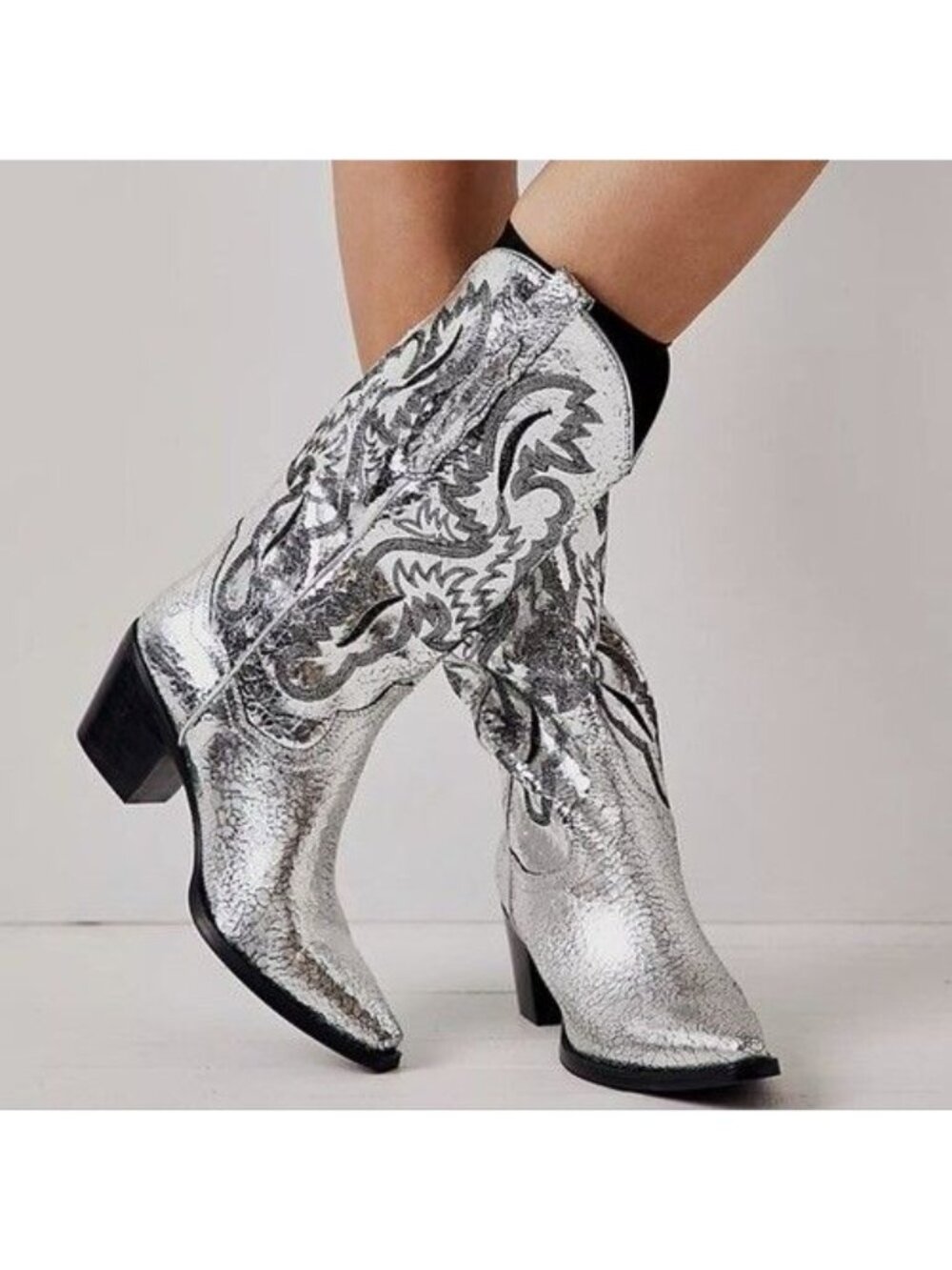 NEW Jeffrey Campbell Dagget Western Boots Cowgirl Festival Silver Womens 10